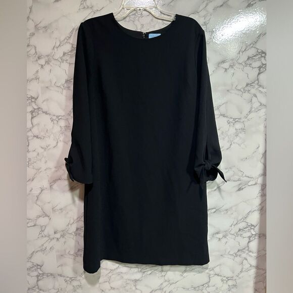 CECE Black 3/4 Sleeve Tie Cuffs Essential Classic Shift Knee Dress Size 4 - Picture 4 of 9